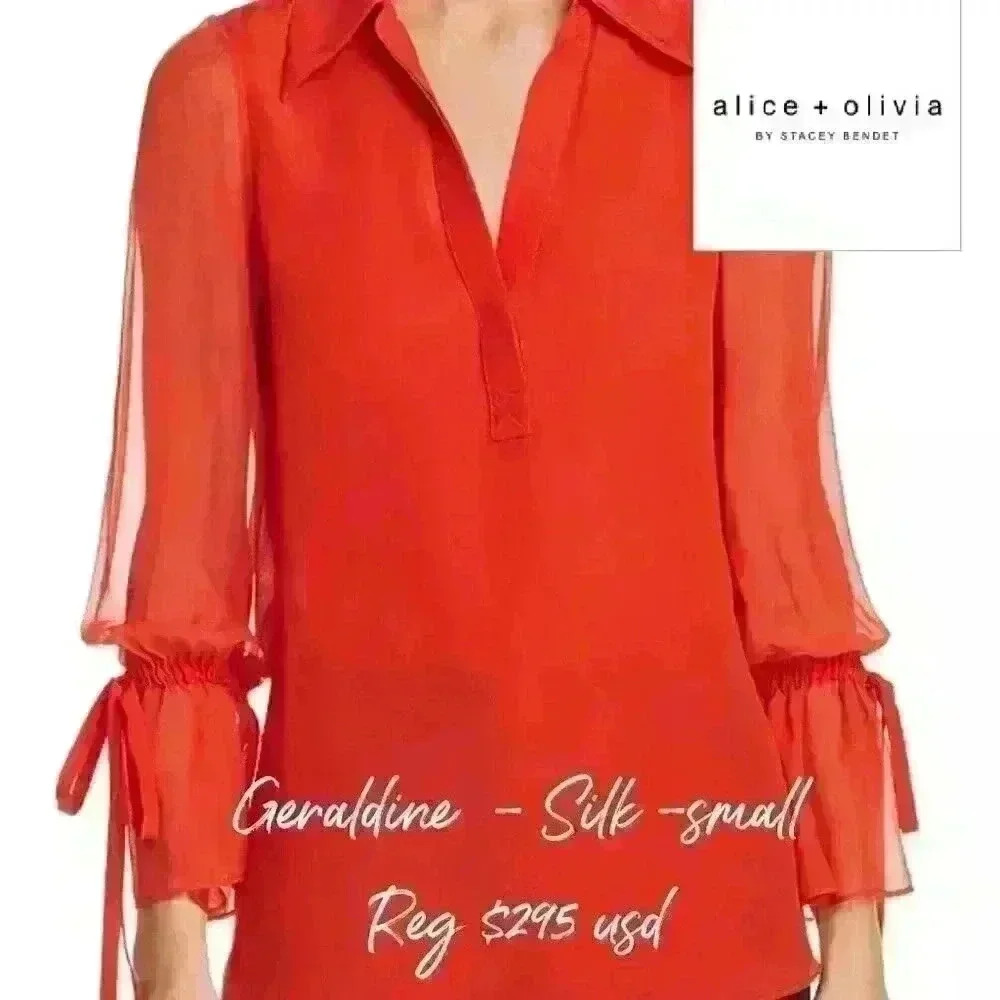 New with tags $295 UDS Alice & Olivia Silk Geraldine  Blouse in Poppy